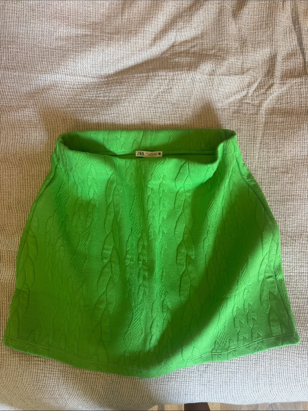 Zara Neon Green Cable-Knit Mini Skirt